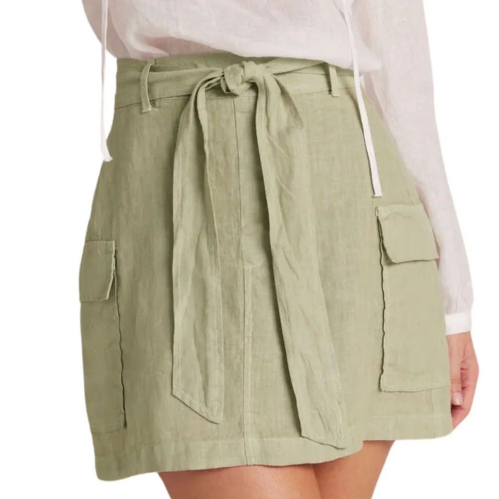 Nwt Bella Dahl 100% linen Cargo mini skirt in palm green size‎ M womens